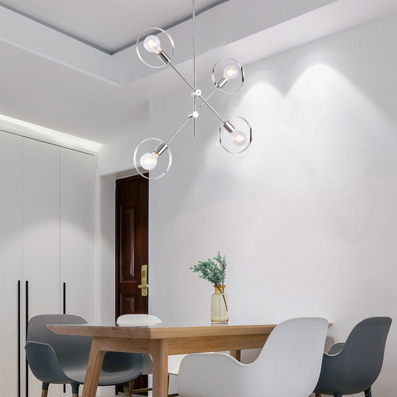 Pipe Arm Ceiling Fixture with Round Moveable Sockets in Chrome by Bethel