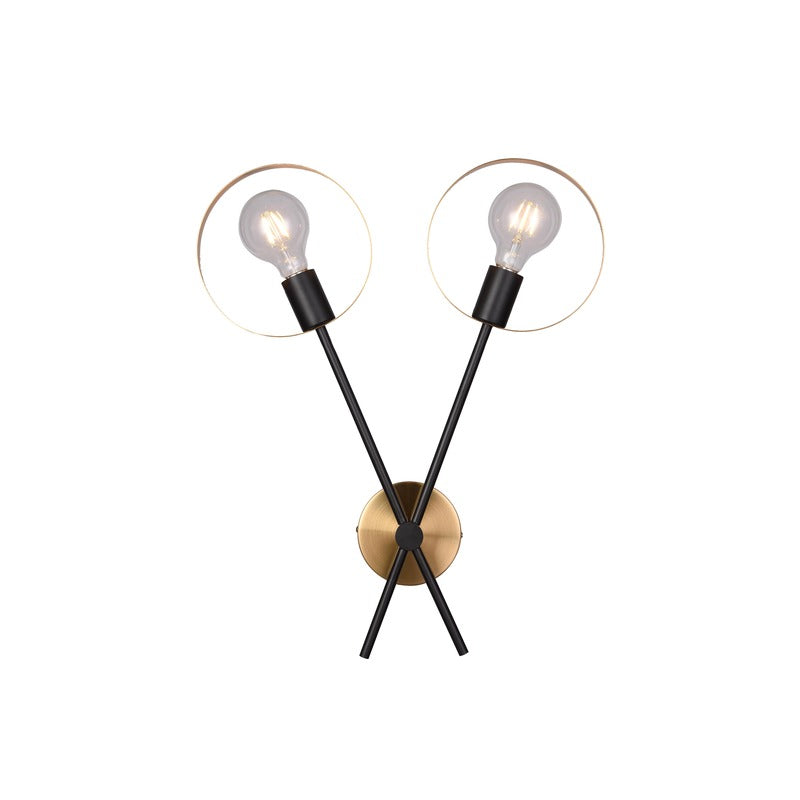 Black &amp; Brushed Brass Two Light Wall Sconce