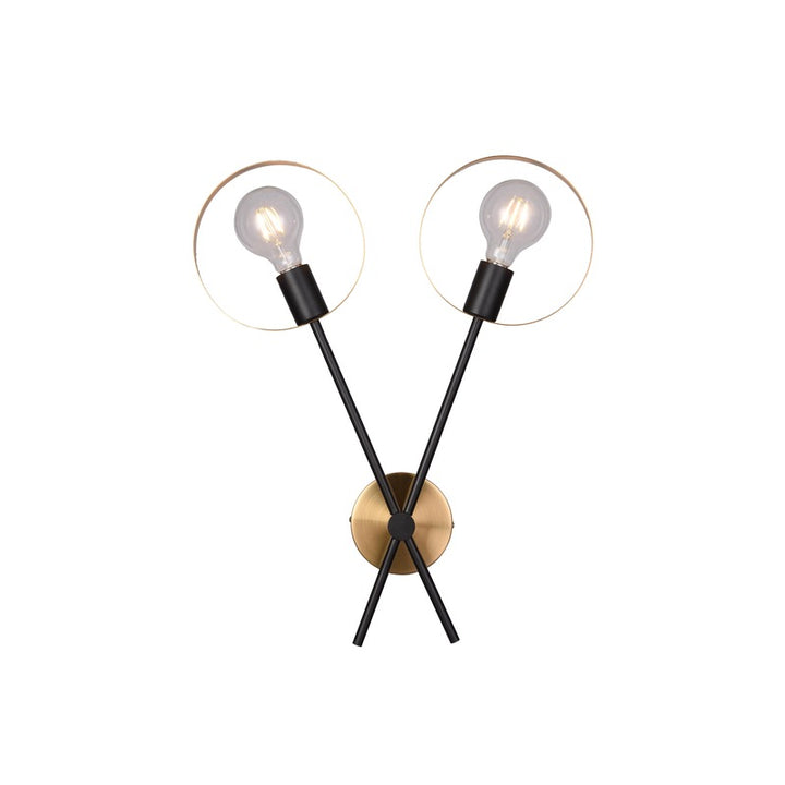 Black &amp; Brushed Brass Two Light Wall Sconce