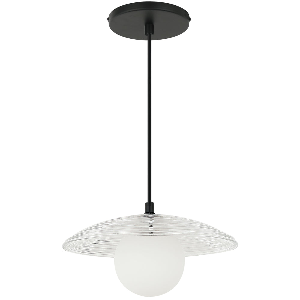 Uriel 1 Light 10" Ripple Glass Pendant in Matte Black by Dainolite