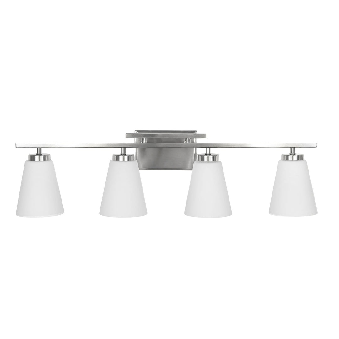Spire Vanity Light in Brushed Chrome with Opal Glass by Russell
