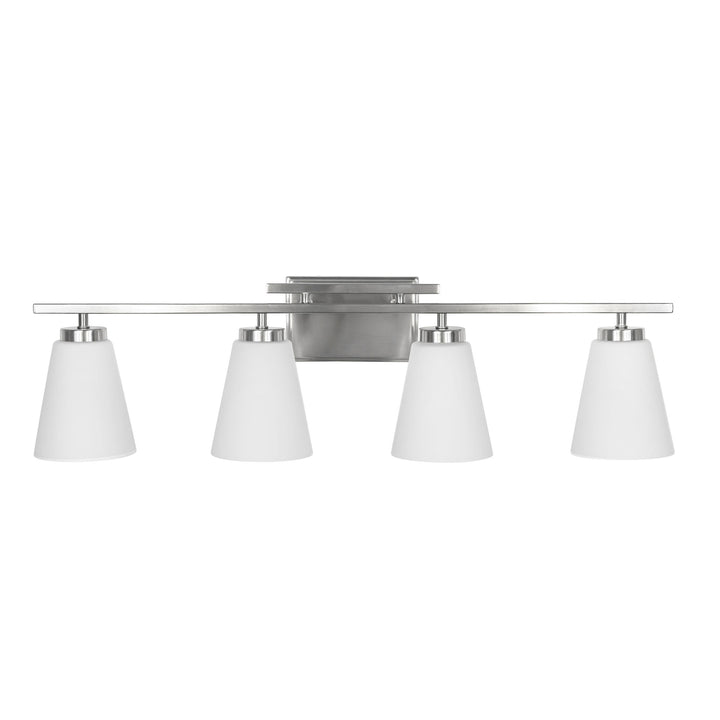 Spire Vanity Light in Brushed Chrome with Opal Glass by Russell