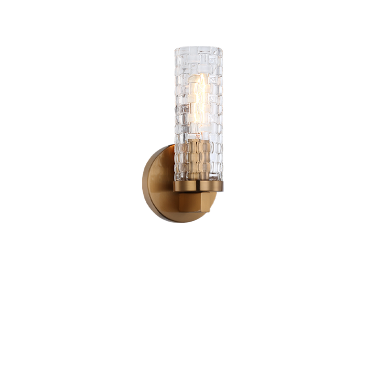 Steel Frame with Woven Patterned Glass Shade Wall Sconce