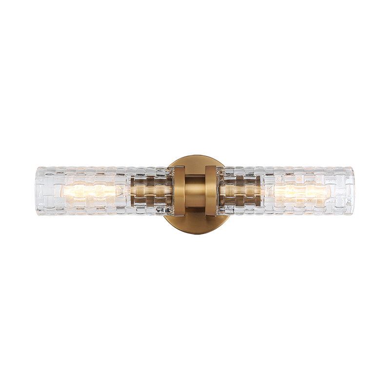 Steel Frame with Double Woven Patterned Glass Shade Wall Sconce