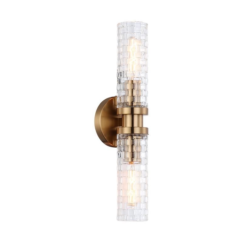 Steel Frame with Double Woven Patterned Glass Shade Wall Sconce