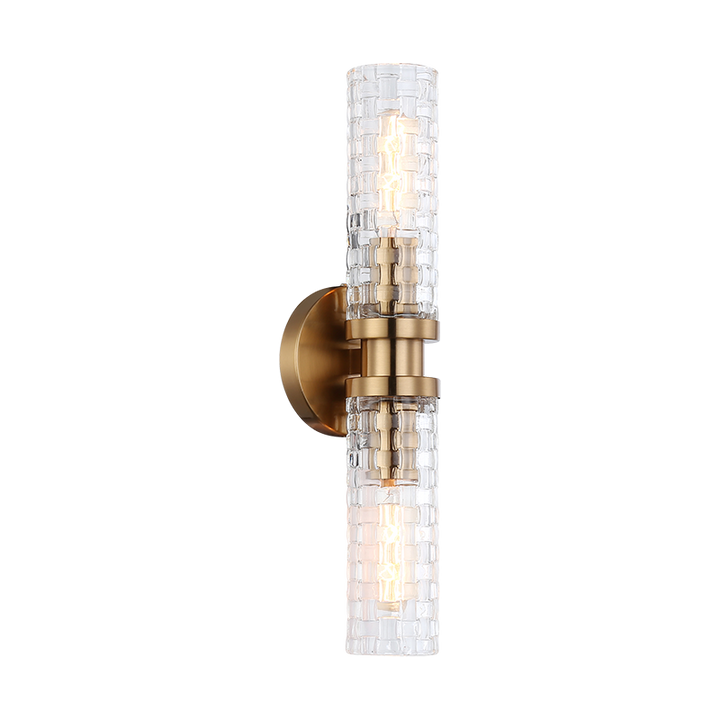 Steel Frame with Double Woven Patterned Glass Shade Wall Sconce