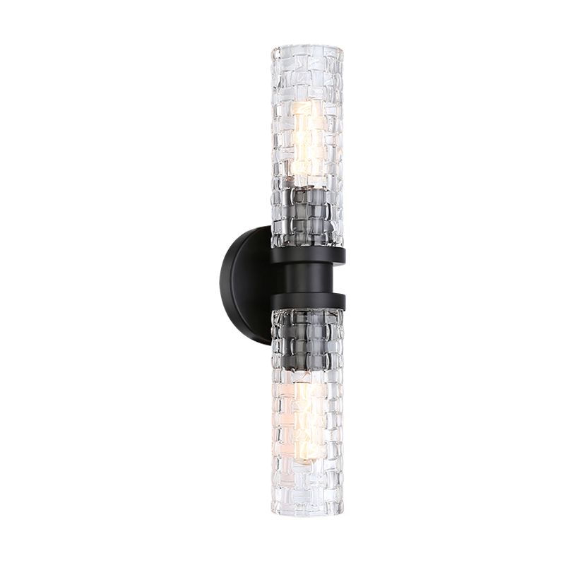 Steel Frame with Double Woven Patterned Glass Shade Wall Sconce