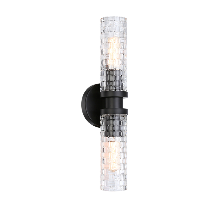 Steel Frame with Double Woven Patterned Glass Shade Wall Sconce