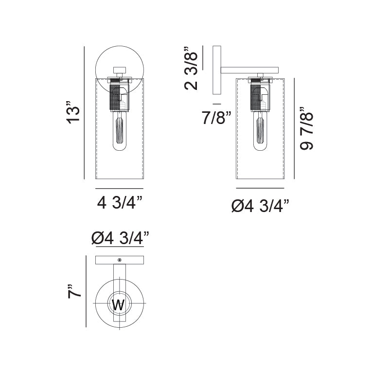 Steel Frame with Clear Cylindrical Glass Shade Wall Sconce