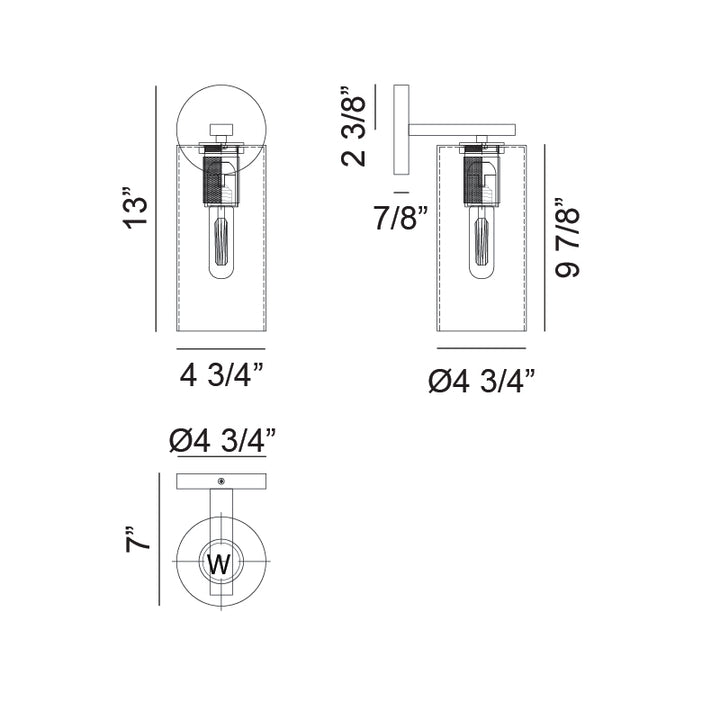 Steel Frame with Clear Cylindrical Glass Shade Wall Sconce