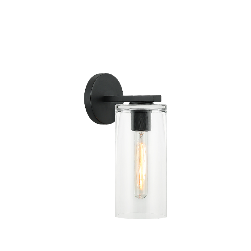 Lincoln - Steel Frame with Clear Cylindrical Glass Shade Wall Sconce in Matte Black by Matteo Lighting