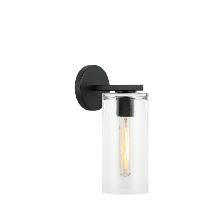 Lincoln - Steel Frame with Clear Cylindrical Glass Shade Wall Sconce in Matte Black by Matteo Lighting