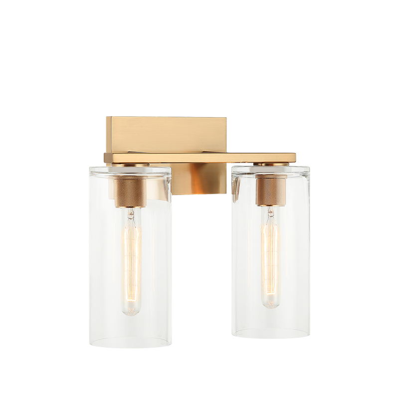 Lincoln - Steel Frame with Clear Cylindrical Glass Shade Wall Sconce in Aged Gold Brass by Matteo Lighting