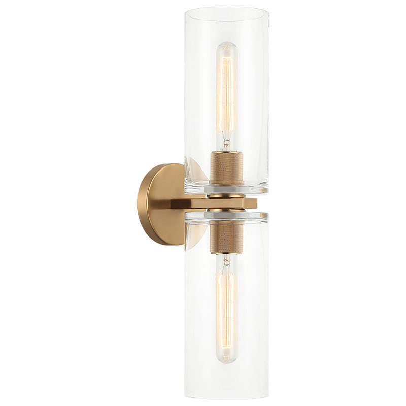 Steel Frame with Clear Cylindrical Glass Shade Double End Wall