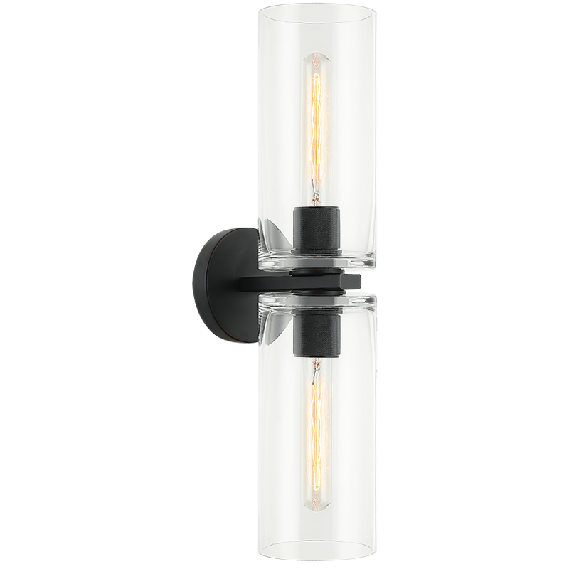 Steel Frame with Clear Cylindrical Glass Shade Double End Wall