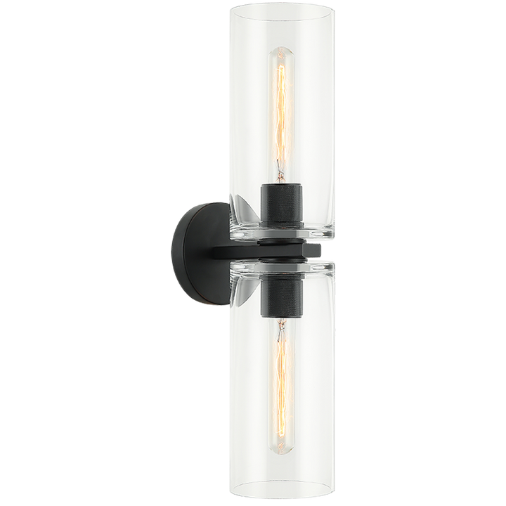 Steel Frame with Clear Cylindrical Glass Shade Double End Wall