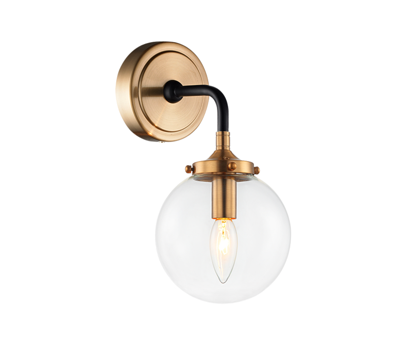 Steel Two Tone Rod with Glass Globe Wall Sconce