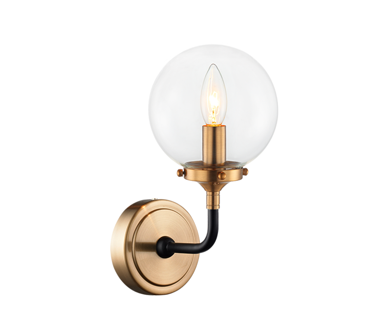 Steel Two Tone Rod with Glass Globe Wall Sconce