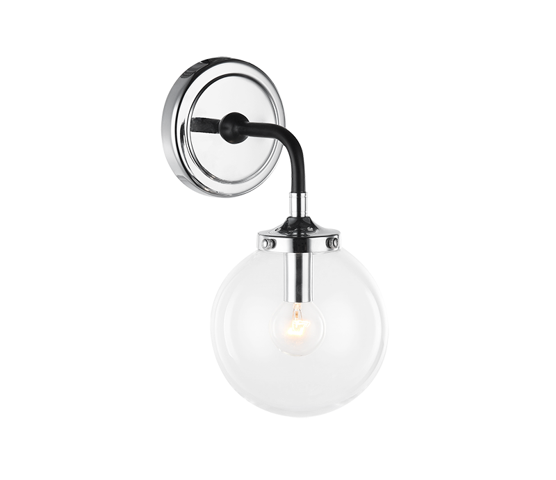 Steel Two Tone Rod with Glass Globe Wall Sconce