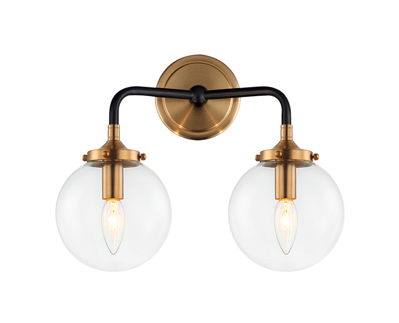 Steel Two Tone Rod with Glass Globe Wall Sconce