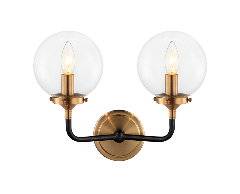 Steel Two Tone Rod with Glass Globe Wall Sconce