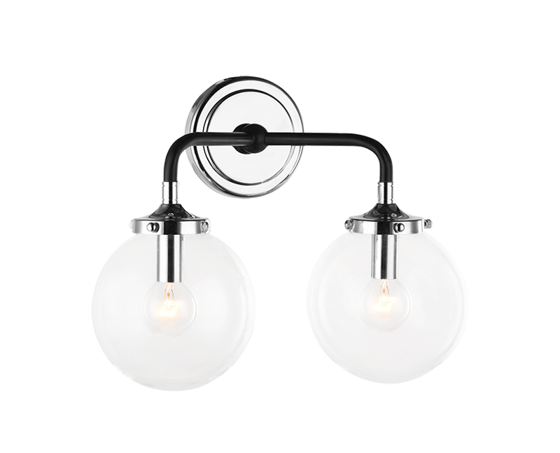 Steel Two Tone Rod with Glass Globe Wall Sconce