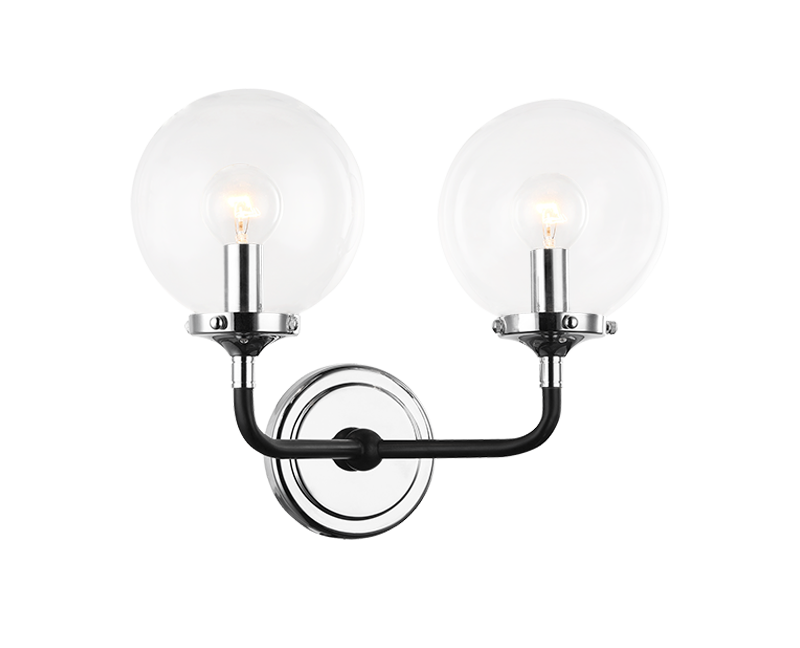 Steel Two Tone Rod with Glass Globe Wall Sconce