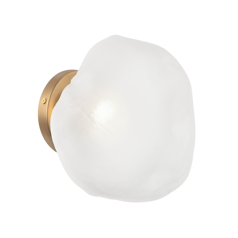Aged Gold Brass Frame with Textured Patterned Glass Shade Wall Sconce