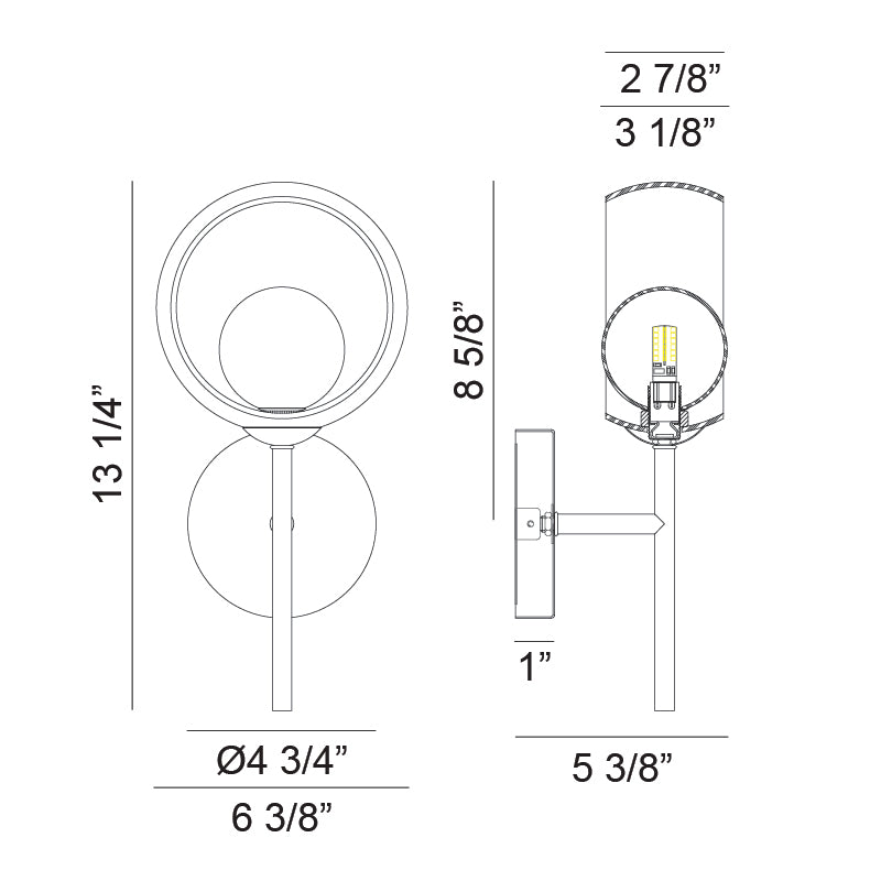 Steel Frame with Glass Shade Wall Sconce