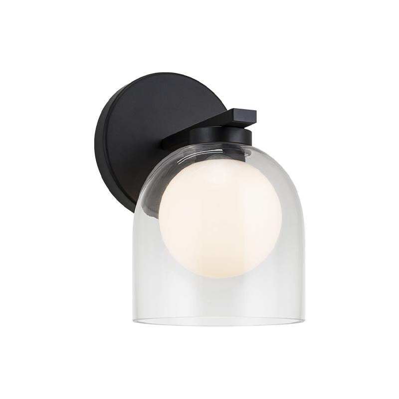 Steel Frame with Clear and Opal Glass Shade Wall Sconce