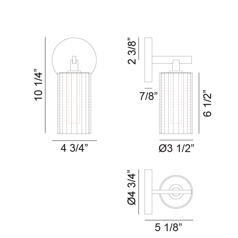 Steel Frame with Clear Ribbed Glass Shade Wall Sconce
