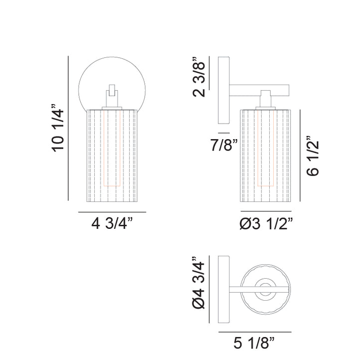 Steel Frame with Clear Ribbed Glass Shade Wall Sconce