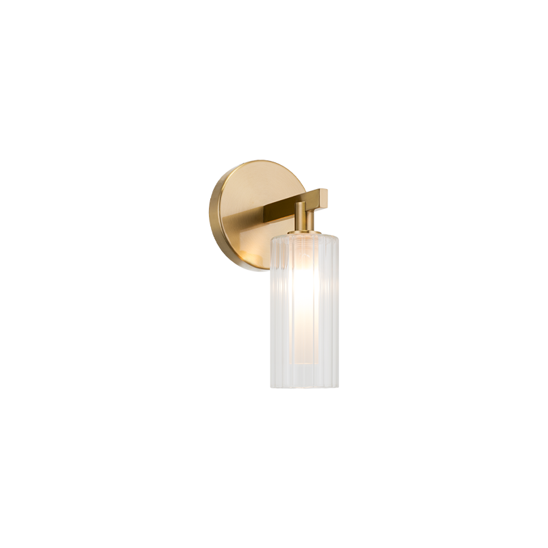 Steel Frame with Clear Ribbed Glass Shade Wall Sconce