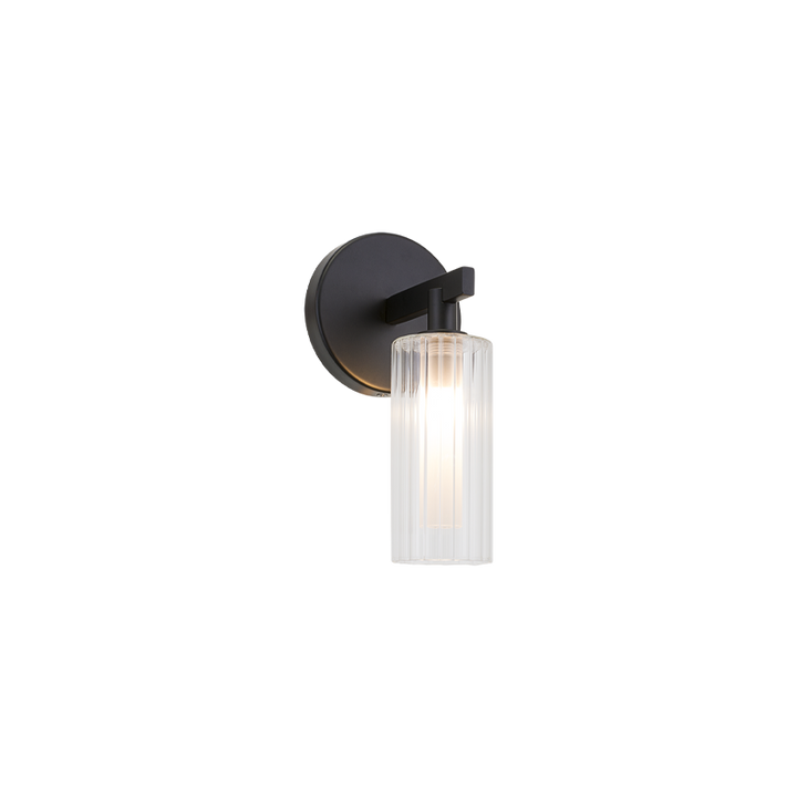 Steel Frame with Clear Ribbed Glass Shade Wall Sconce