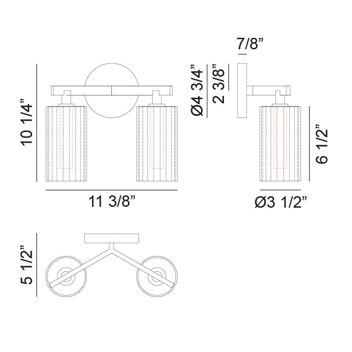 Steel Frame with Clear Ribbed Glass Shade Vanity Light