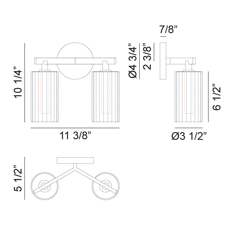 Steel Frame with Clear Ribbed Glass Shade Vanity Light
