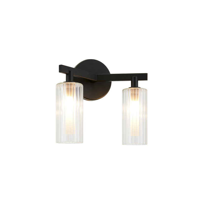 Steel Frame with Clear Ribbed Glass Shade Vanity Light