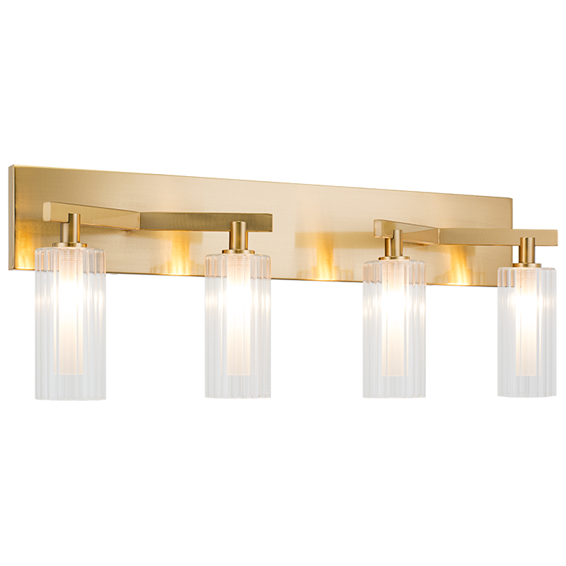 Steel Frame with Clear Ribbed Glass Shade Vanity Light