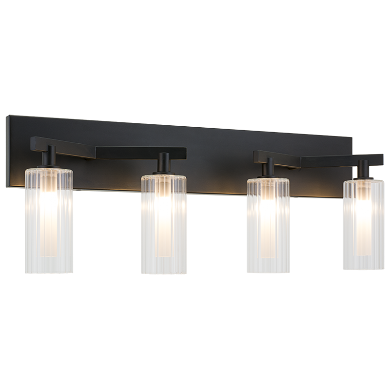 Steel Frame with Clear Ribbed Glass Shade Vanity Light