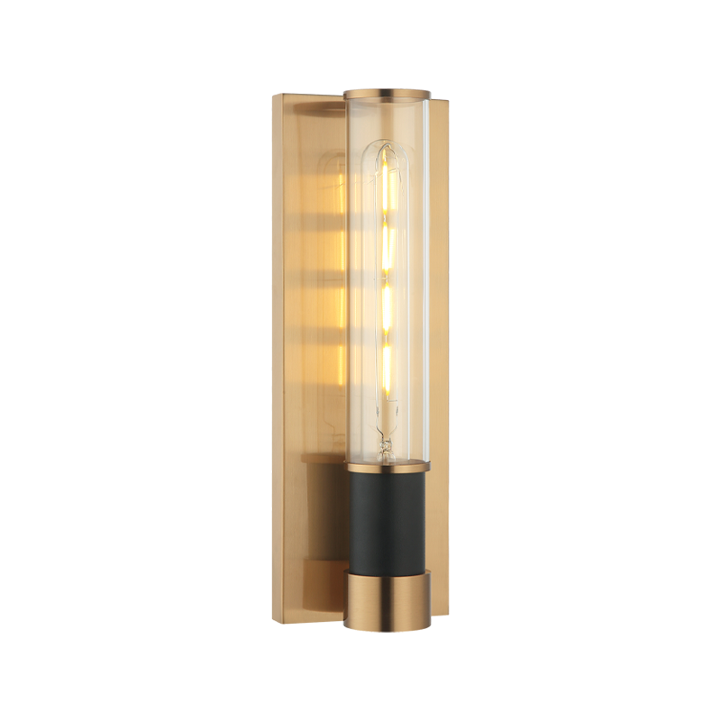 Steel Frame with Clear Cylindrical Glass Shade Two Tone Wall Sconce