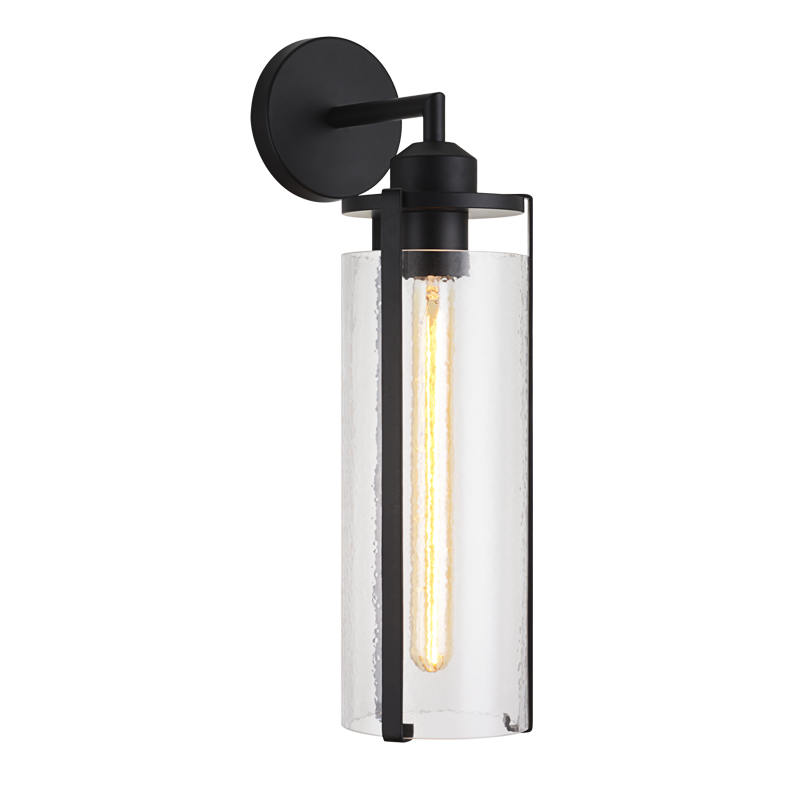 Steel Frame with Liquid Patterned Cylindrical Glass Shade Wall Sconce