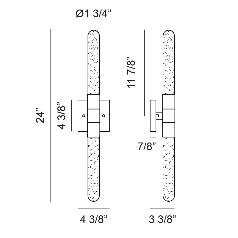 LED Steel Frame with Frosted Glass Rod Double Ended Wall Sconce