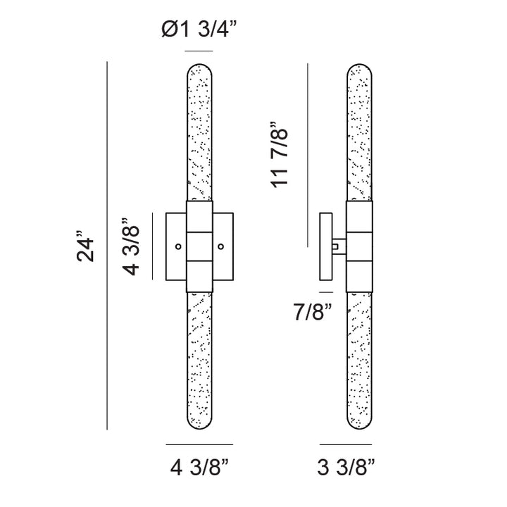 LED Steel Frame with Frosted Glass Rod Double Ended Wall Sconce
