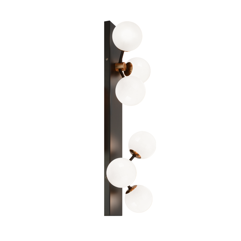 Black and Aged Gold Brass Frame with Opal Glass Globe Wall Sconce