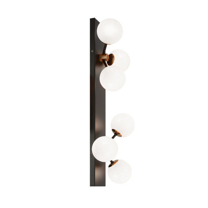 Black and Aged Gold Brass Frame with Opal Glass Globe Wall Sconce