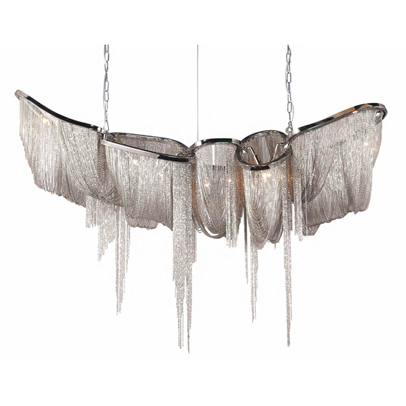 Shiny Chrome Metal Frame Chandelier with Hanging Iron Chains by Bethel
