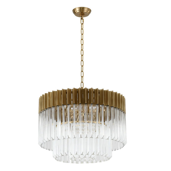 Round Stainless Steel Chandelier with Clear Hanging Crystals by Bethel - view 2