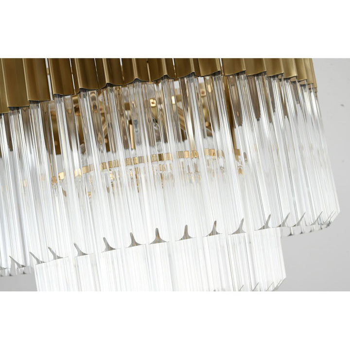 Round Stainless Steel Chandelier with Clear Hanging Crystals by Bethel - view 3