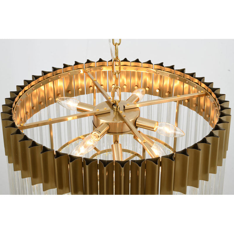 Round Stainless Steel Chandelier with Clear Hanging Crystals by Bethel - view 5