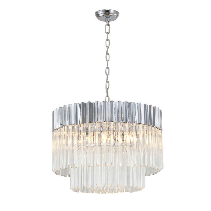 Round Stainless Steel Chandelier with Clear Hanging Crystals in Chrome by Bethel